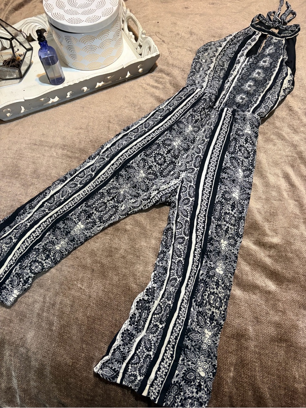 Black & White Paisley Halter Jumpsuit, Size XS